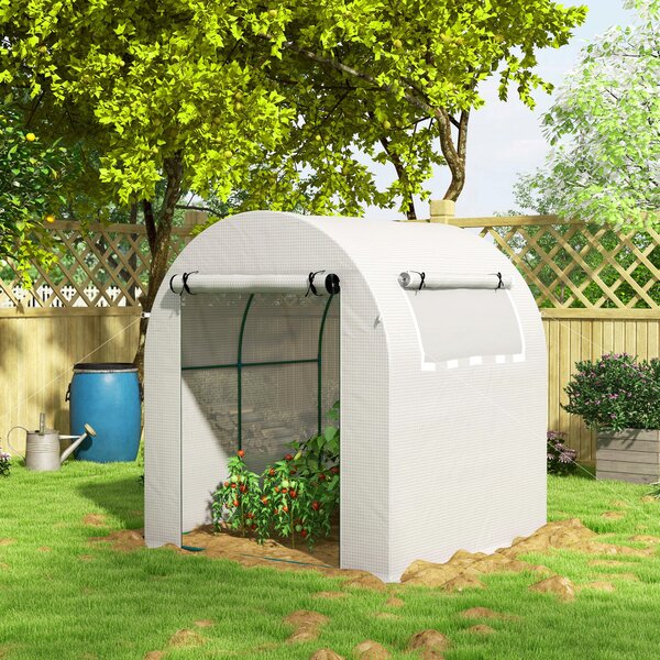 Outsunny Walk in Polytunnel Greenhouse, Green House for Garden with Roll-up Window and Door, 1.8 x 1.8 x 2 m, White Aosom UK