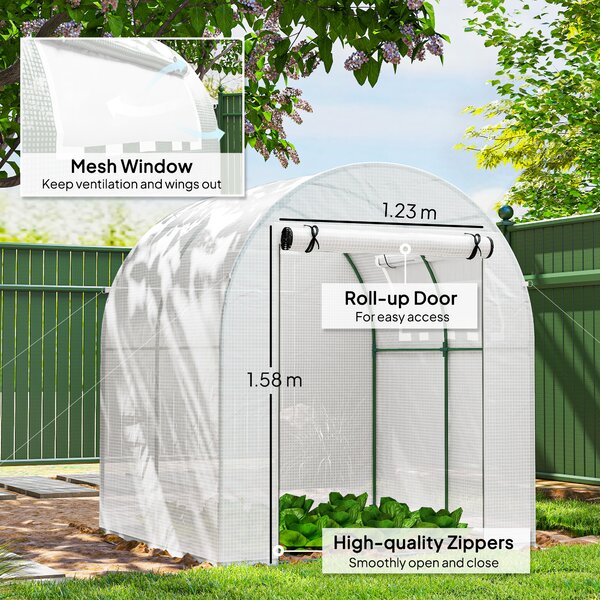 Outsunny Walk in Polytunnel Greenhouse, Green House for Garden with Roll-up Window and Door, 1.8 x 1.8 x 2 m, White Aosom UK