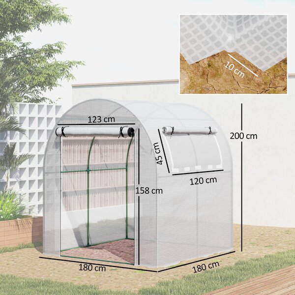Outsunny Walk in Polytunnel Greenhouse, Green House for Garden with Roll-up Window and Door, 1.8 x 1.8 x 2 m, White Aosom UK