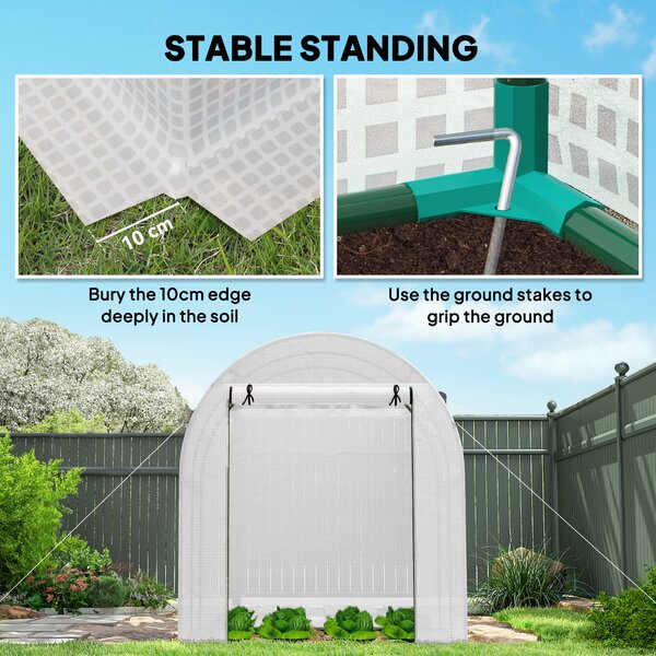 Outsunny Walk in Polytunnel Greenhouse, Green House for Garden with Roll-up Window and Door, 1.8 x 1.8 x 2 m, White Aosom UK