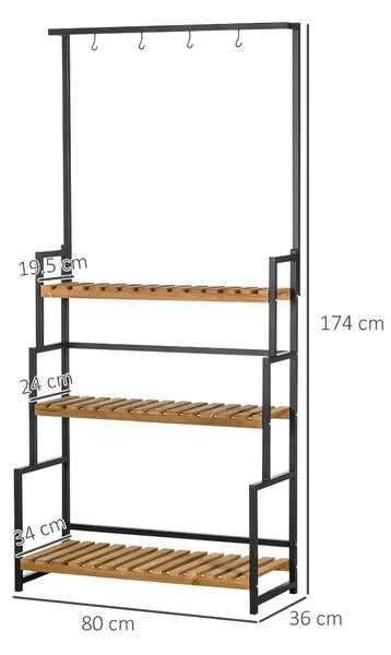 Outsunny 3 Tiered Plant Stand with Hanging Hooks, Flower Rack Shelf for Indoor Outdoor Porch Balcony Living Room Bedroom