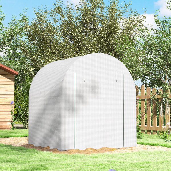 Outsunny Walk in Polytunnel Greenhouse, Green House for Garden with Roll-up Window and Door, 1.8 x 1.8 x 2 m, White Aosom UK