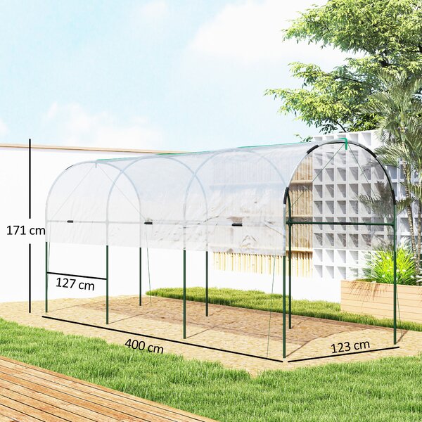 Outsunny Tunnel Tomato Greenhouse with 4 Hoops and Top Tap, Pointed Bottom and Guy Ropes, Clear Aosom UK
