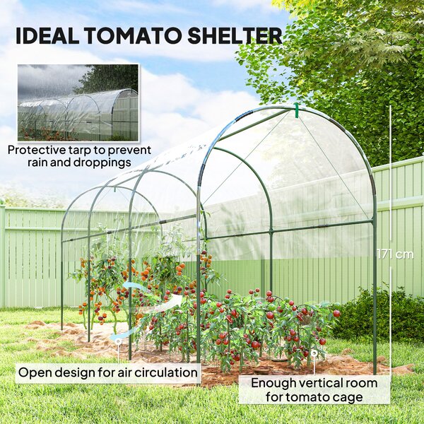 Outsunny Tunnel Tomato Greenhouse with 4 Hoops and Top Tap, Pointed Bottom and Guy Ropes, Clear Aosom UK
