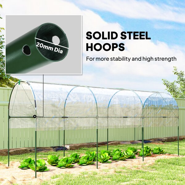 Outsunny Tunnel Tomato Greenhouse with 4 Hoops and Top Tap, Pointed Bottom and Guy Ropes, Clear Aosom UK