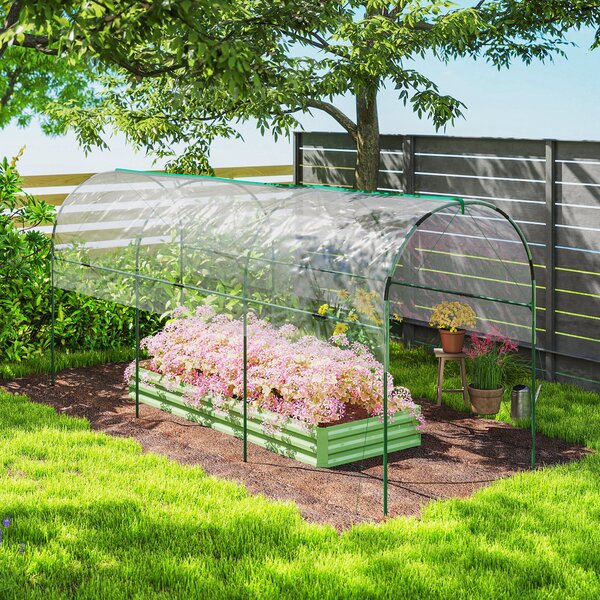 Outsunny Tunnel Tomato Greenhouse with 4 Hoops and Top Tap, Pointed Bottom and Guy Ropes, Clear Aosom UK