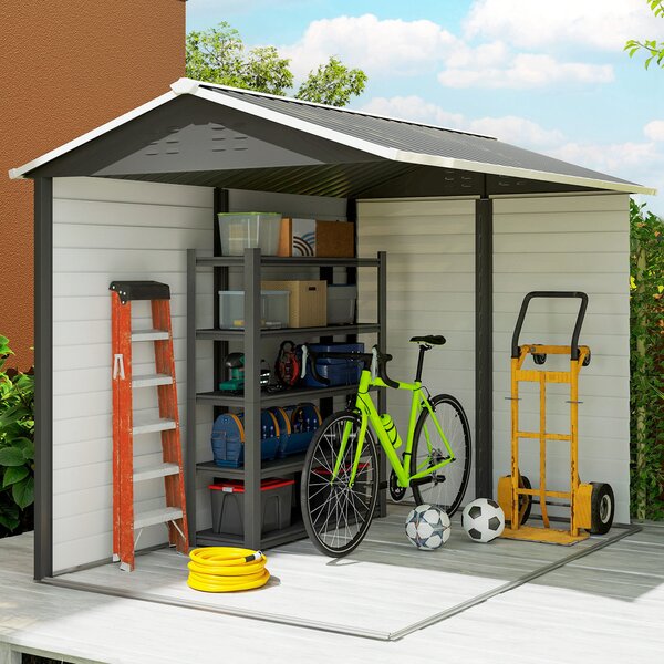 Outsunny 9 x 6ft Outdoor Shed, Heavy-Duty All-Weather Galvanised Shed with Lockable Door & Sloped Roof, Dark Grey Aosom UK