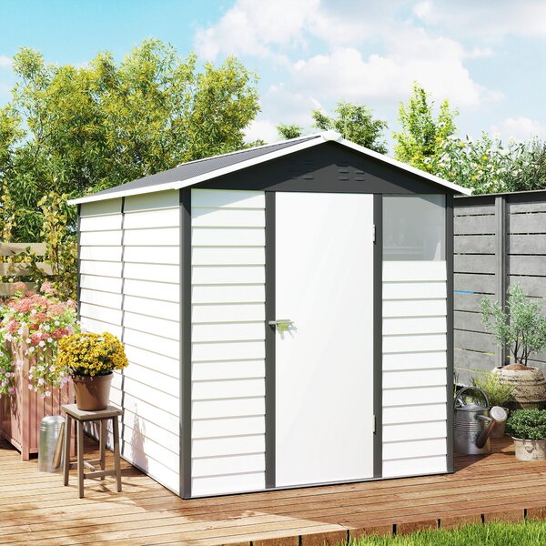 Outsunny 9 x 6ft Outdoor Shed, Heavy-Duty All-Weather Galvanised Shed with Lockable Door & Sloped Roof, Dark Grey Aosom UK