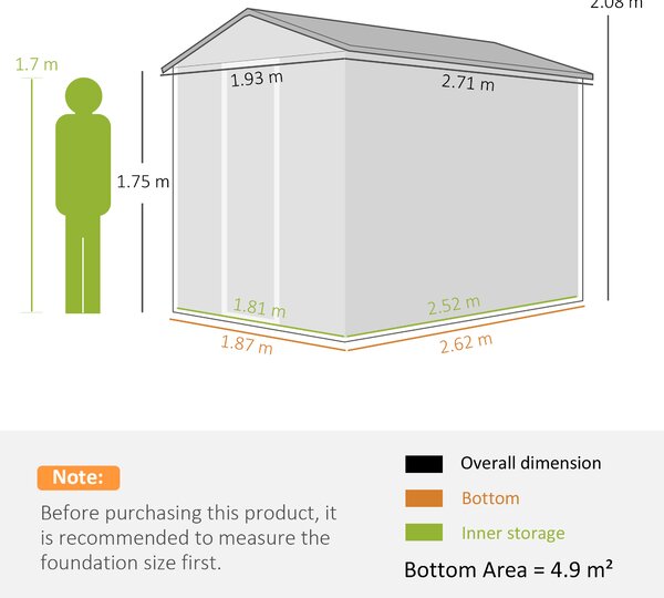 Outsunny 9 x 6ft Outdoor Shed, Heavy-Duty All-Weather Galvanised Shed with Lockable Door & Sloped Roof, Dark Grey Aosom UK