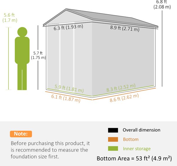 Outsunny 9 x 6ft Galvanised Steel Shed, Outdoor Storage Shed with Lockable Door and Sloped Roof for Backyard, Outdoor, White Aosom UK