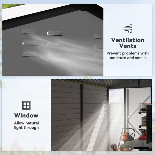 Outsunny 9 x 6ft Outdoor Shed, Heavy-Duty All-Weather Galvanised Shed with Lockable Door & Sloped Roof, Dark Grey Aosom UK