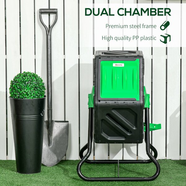 Outsunny 65L Garden Compost Bin, Single Chamber Rotating Composter, Compost Maker with 48 Ventilation Openings and Steel Legs Aosom UK