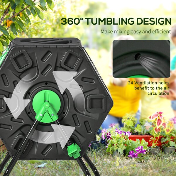 Outsunny 65L Garden Compost Bin, Single Chamber Rotating Composter, Compost Maker with 48 Ventilation Openings and Steel Legs Aosom UK