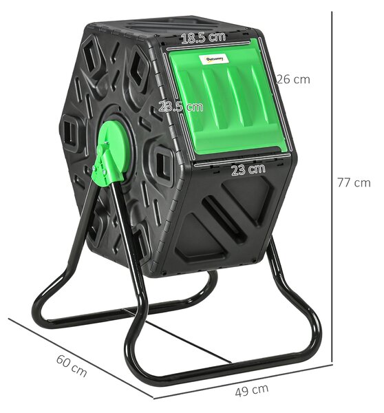 Outsunny 65L Garden Compost Bin, Single Chamber Rotating Composter, Compost Maker with 48 Ventilation Openings and Steel Legs Aosom UK