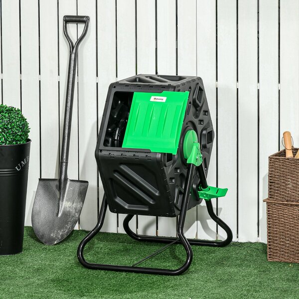 Outsunny 65L Garden Compost Bin, Single Chamber Rotating Composter, Compost Maker with 48 Ventilation Openings and Steel Legs Aosom UK