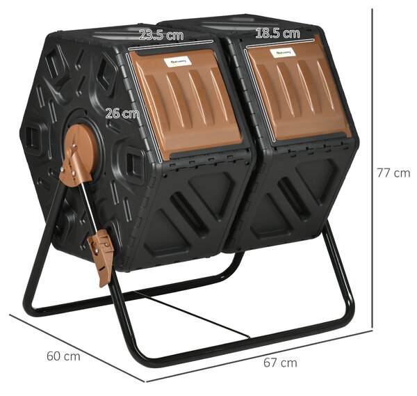 Outsunny 130L Double Chamber Composter - Black