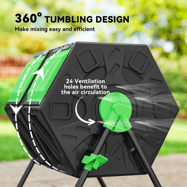 Outsunny Dual Chamber Garden Compost Bin, 130L Rotating Composter, Compost Maker with Ventilation Openings and Steel Legs Aosom UK