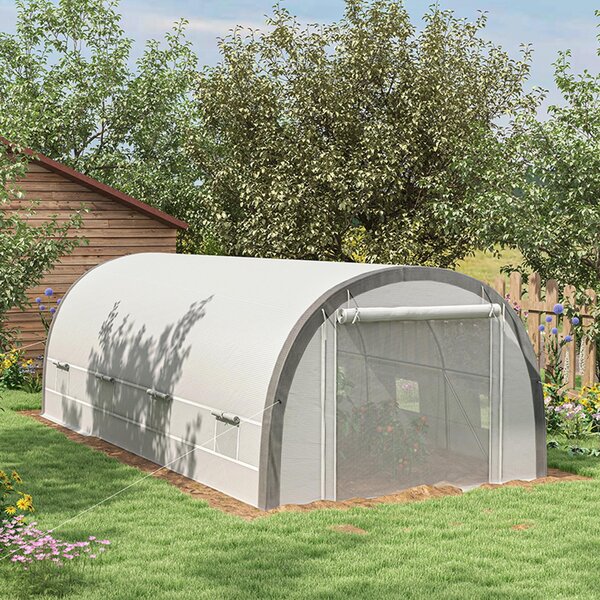 Outsunny Greenhouse for Seedlings Polytunnel with 15 Plant Labels, White Aosom UK