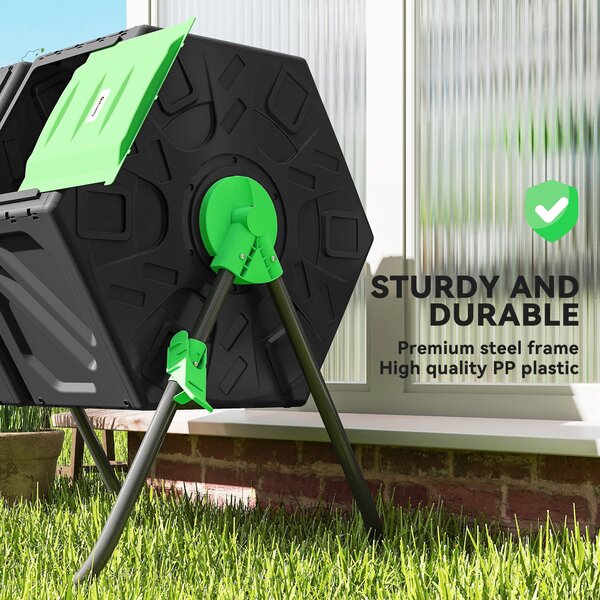 Outsunny Dual Chamber Garden Compost Bin, 130L Rotating Composter, Compost Maker with Ventilation Openings and Steel Legs Aosom UK