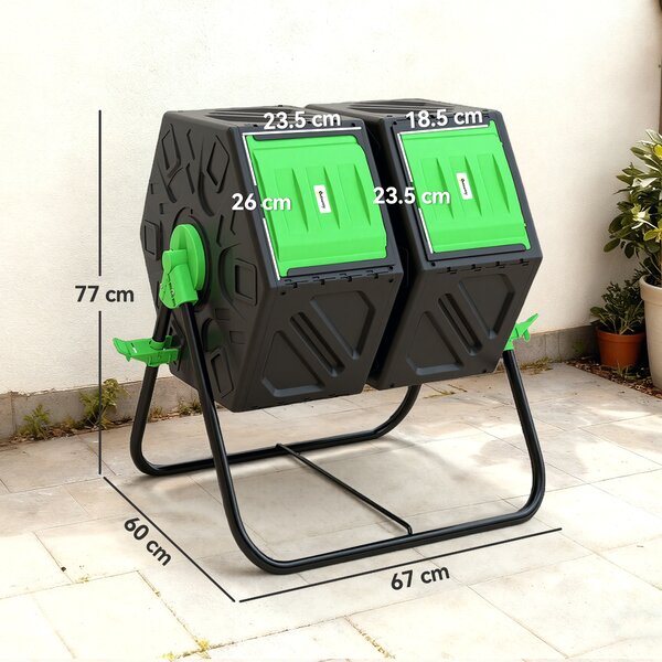 Outsunny Dual Chamber Garden Compost Bin, 130L Rotating Composter, Compost Maker with Ventilation Openings and Steel Legs Aosom UK