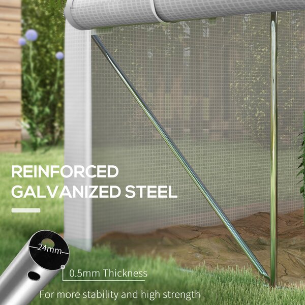 Outsunny 3 x 2m Walk-in Polytunnel Greenhouse, Zipped Roll Up Sidewalls, Mesh Door, Mesh Windows, Tunnel Warm House Tent w/ PE Cover, White Aosom UK