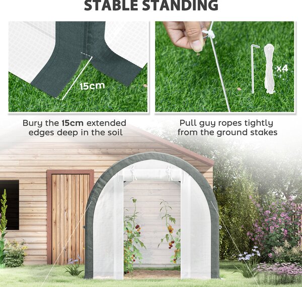 Outsunny 3x2m Walk-In Tunnel Greenhouse with Steel Frame, Roll-Up Door & Accessories for Garden Growing, White Aosom UK