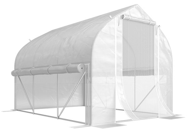 Outsunny 3 x 2m Walk-in Polytunnel Greenhouse, Zipped Roll Up Sidewalls, Mesh Door, Mesh Windows, Tunnel Warm House Tent w/ PE Cover, White Aosom UK