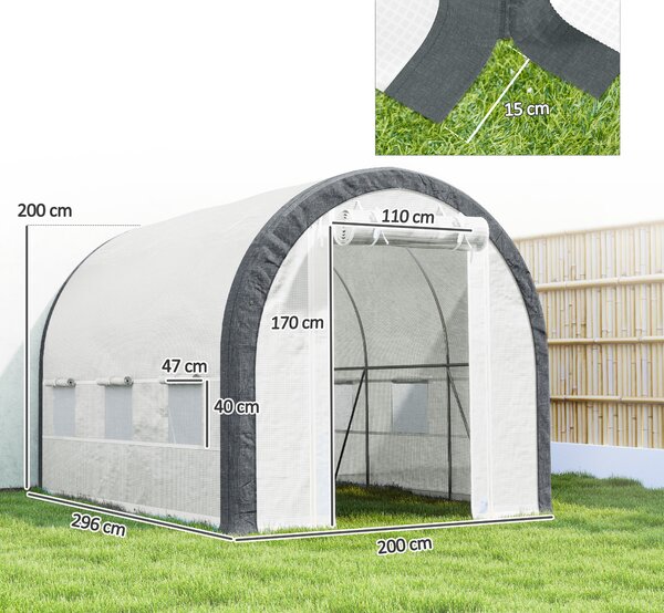 Outsunny 3x2m Walk-In Tunnel Greenhouse with Steel Frame, Roll-Up Door & Accessories for Garden Growing, White Aosom UK