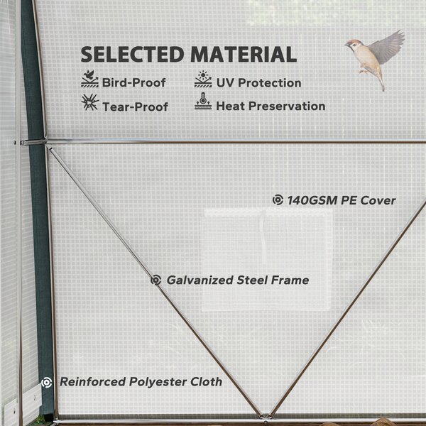 Outsunny 3x2m Walk-In Tunnel Greenhouse with Steel Frame, Roll-Up Door & Accessories for Garden Growing, White Aosom UK