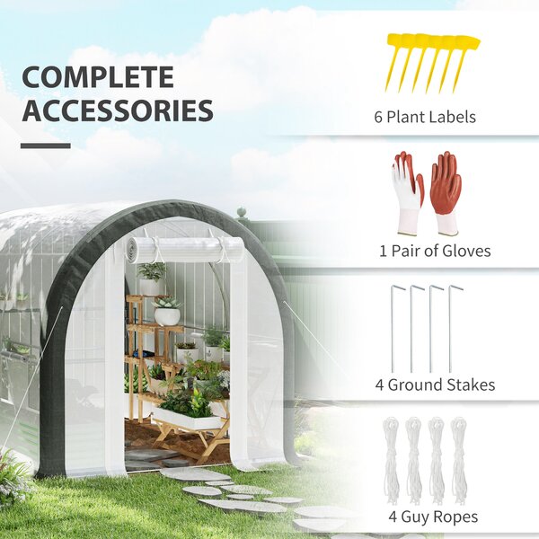 Outsunny 3x2m Walk-In Tunnel Greenhouse with Steel Frame, Roll-Up Door & Accessories for Garden Growing, White Aosom UK