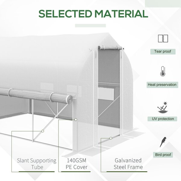 Outsunny 3 x 2m Walk-in Polytunnel Greenhouse, Zipped Roll Up Sidewalls, Mesh Door, Mesh Windows, Tunnel Warm House Tent w/ PE Cover, White Aosom UK