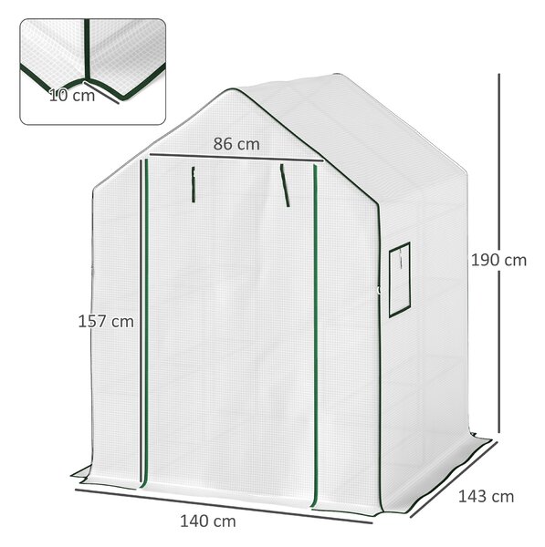 Outsunny 143 x 140cm Walk-In Greenhouse, with Accessories - White
