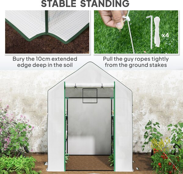 Outsunny 143 x 140cm Walk-In Greenhouse, with Accessories - White