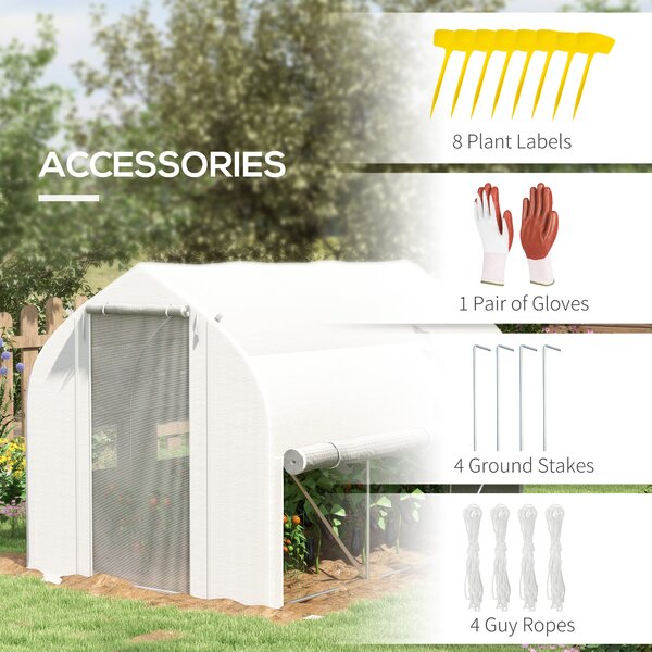 Outsunny 3 x 2m Walk-in Polytunnel Greenhouse, Zipped Roll Up Sidewalls, Mesh Door, Mesh Windows, Tunnel Warm House Tent w/ PE Cover, White Aosom UK