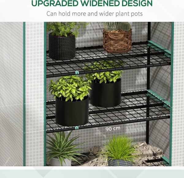 Outsunny 5 Tier Widened Mini Greenhouse w/ Reinforced PE Cover, Portable Green House w/ Roll-up Door & Wire Shelves, 193H x 90W x 49Dcm, White