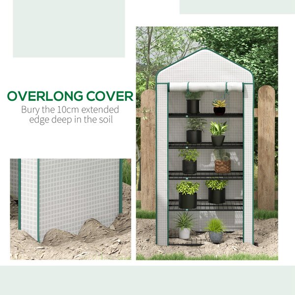 Outsunny 5 Tier Widened Mini Greenhouse w/ Reinforced PE Cover, Portable Green House w/ Roll-up Door & Wire Shelves, 193H x 90W x 49Dcm, White