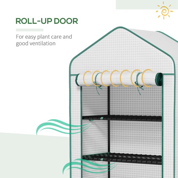 Outsunny 5 Tier Widened Mini Greenhouse w/ Reinforced PE Cover, Portable Green House w/ Roll-up Door & Wire Shelves, 193H x 90W x 49Dcm, White