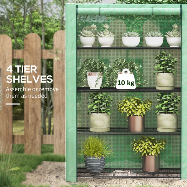 Outsunny Portable Mini Greenhouse: 4 Tier with PE Reinforced Cover and Roll-up Door, Green, 170H x 120W x 50Dcm Aosom UK
