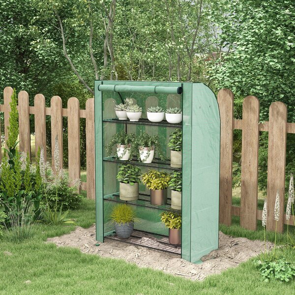 Outsunny Portable Mini Greenhouse: 4 Tier with PE Reinforced Cover and Roll-up Door, Green, 170H x 120W x 50Dcm Aosom UK