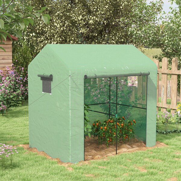 Outsunny Greenhouse, Walk-in Garden Grow House with Roll-up Door and Mesh Windows, 200 x 140 x 200cm, Green Aosom UK