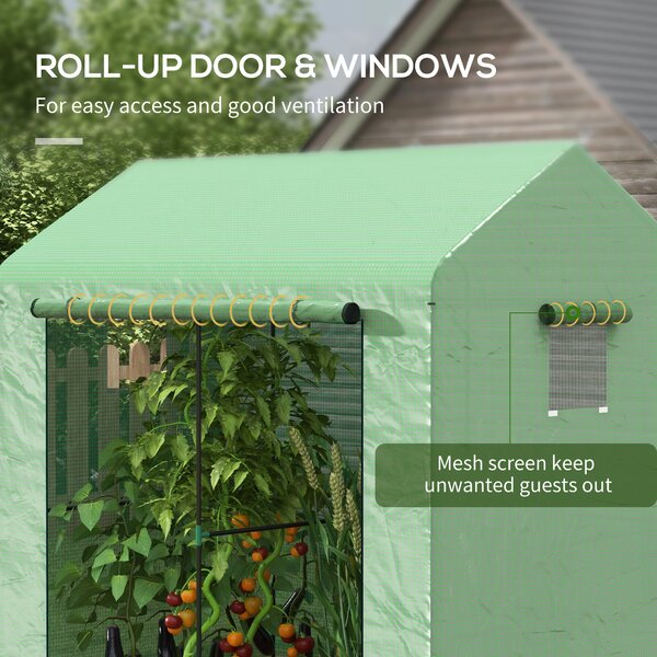 Outsunny Greenhouse, Walk-in Garden Grow House with Roll-up Door and Mesh Windows, 200 x 140 x 200cm, Green Aosom UK