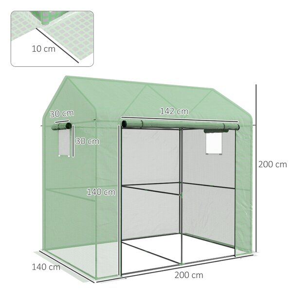 Outsunny Greenhouse, Walk-in Garden Grow House with Roll-up Door and Mesh Windows, 200 x 140 x 200cm, Green Aosom UK