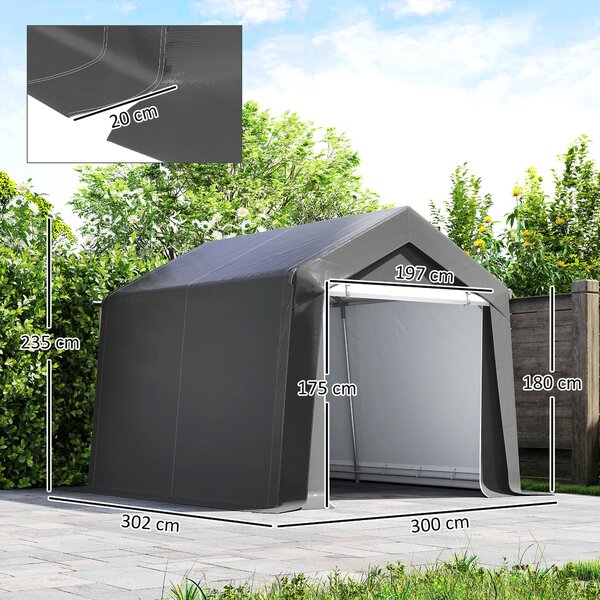 Outsunny 3 x 3(m) Waterproof Portable Shed, Garden Storage Tent with Ventilation Window, for Bike, Motorbike, Garden Tools
