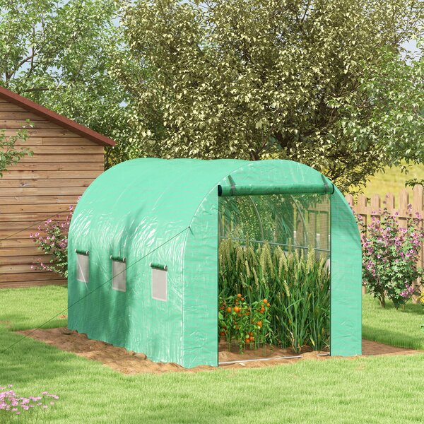 Outsunny Greenhouse, Polytunnel with Sprinkler System, 3 x 2m, Sturdy Frame, Green Aosom UK