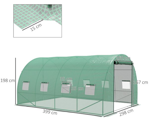 Outsunny Sprinkler System Polytunnel Greenhouse, 4 x 3(m), Green