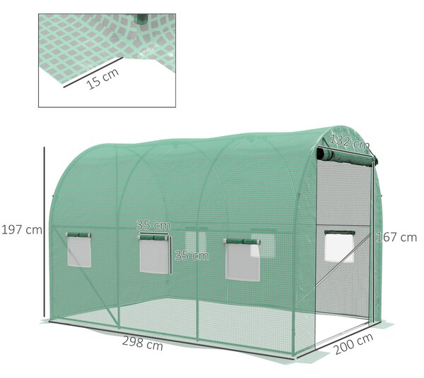 Outsunny Greenhouse, Polytunnel with Sprinkler System, 3 x 2m, Sturdy Frame, Green Aosom UK