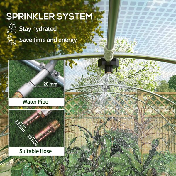 Outsunny Greenhouse, Polytunnel with Sprinkler System, 3 x 2m, Sturdy Frame, Green Aosom UK