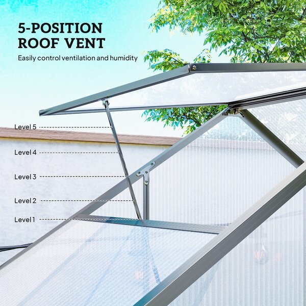 Outsunny Polycarbonate Greenhouse, 6 x 2.5ft Walk-In with Rain Gutter, Sliding Door, Window, Foundation, Dark Grey