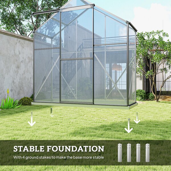 Outsunny Polycarbonate Greenhouse, 6 x 2.5ft Walk-In with Rain Gutter, Sliding Door, Window, Foundation, Dark Grey