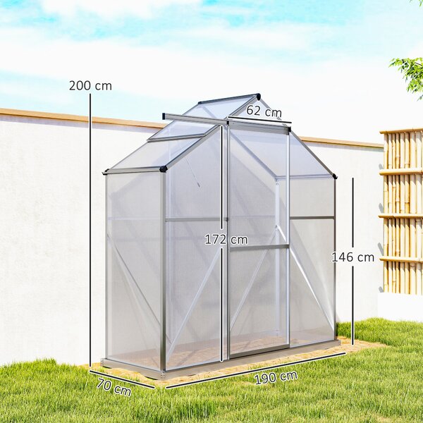 Outsunny Polycarbonate Greenhouse, 6 x 2.5ft Walk-In with Rain Gutter, Sliding Door, Window, Foundation, Dark Grey